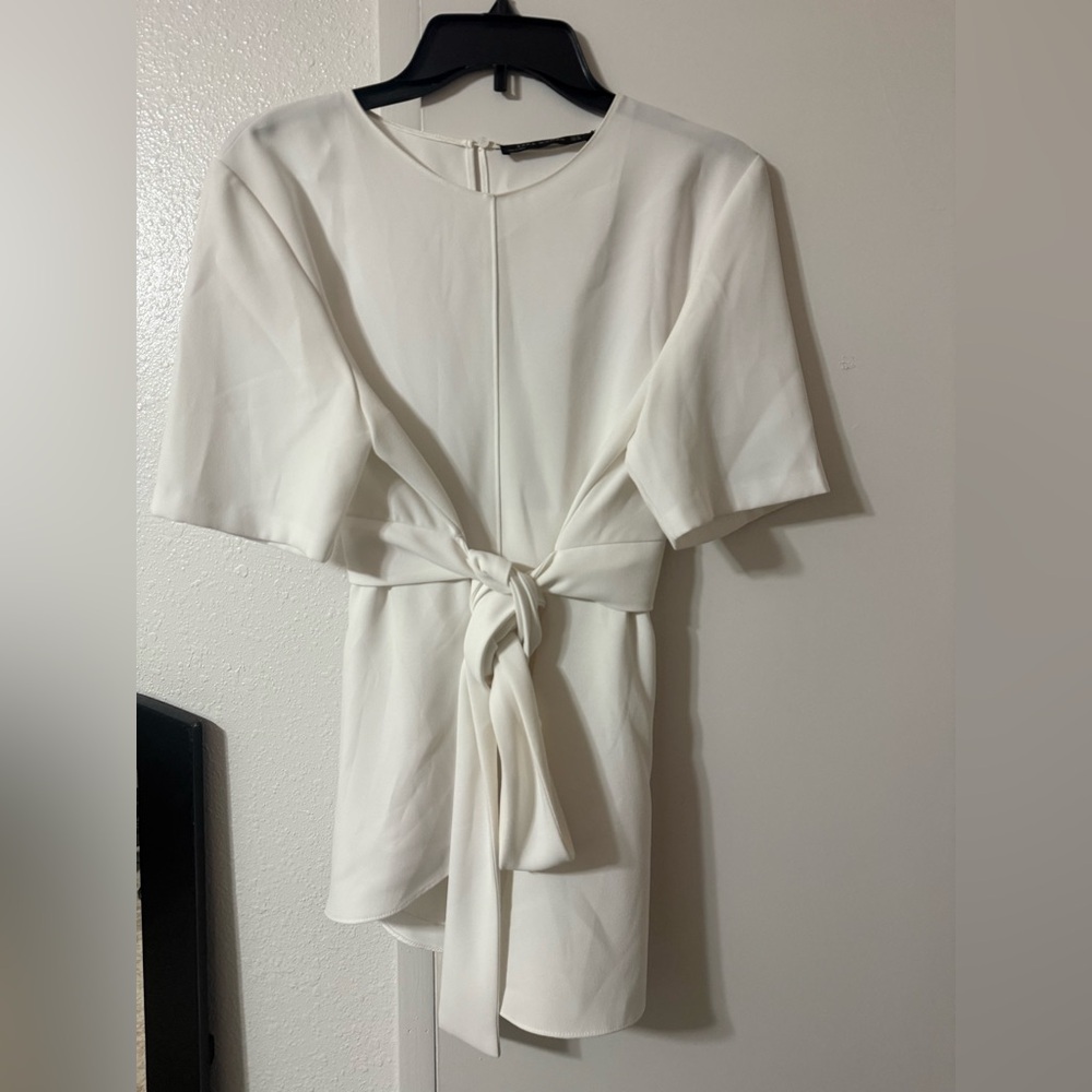Zara White Tie-Front Shirt